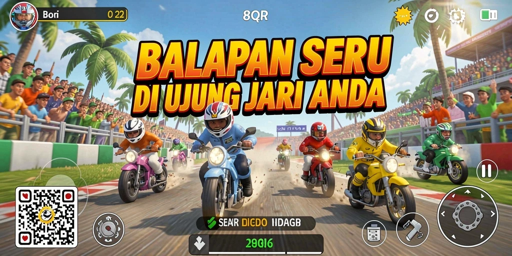 Tangkapan layar gameplay 8QR menampilkan balapan seru dan grafis menawan.