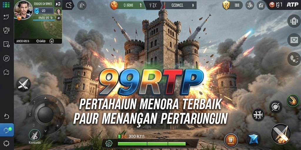 Tampilan game 99RTP dengan strategi pertahanan menara yang mendebarkan.