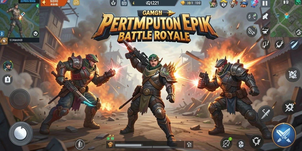 Screenshot QQ1221 menampilkan aksi pertempuran seru dalam style Battle Royale.